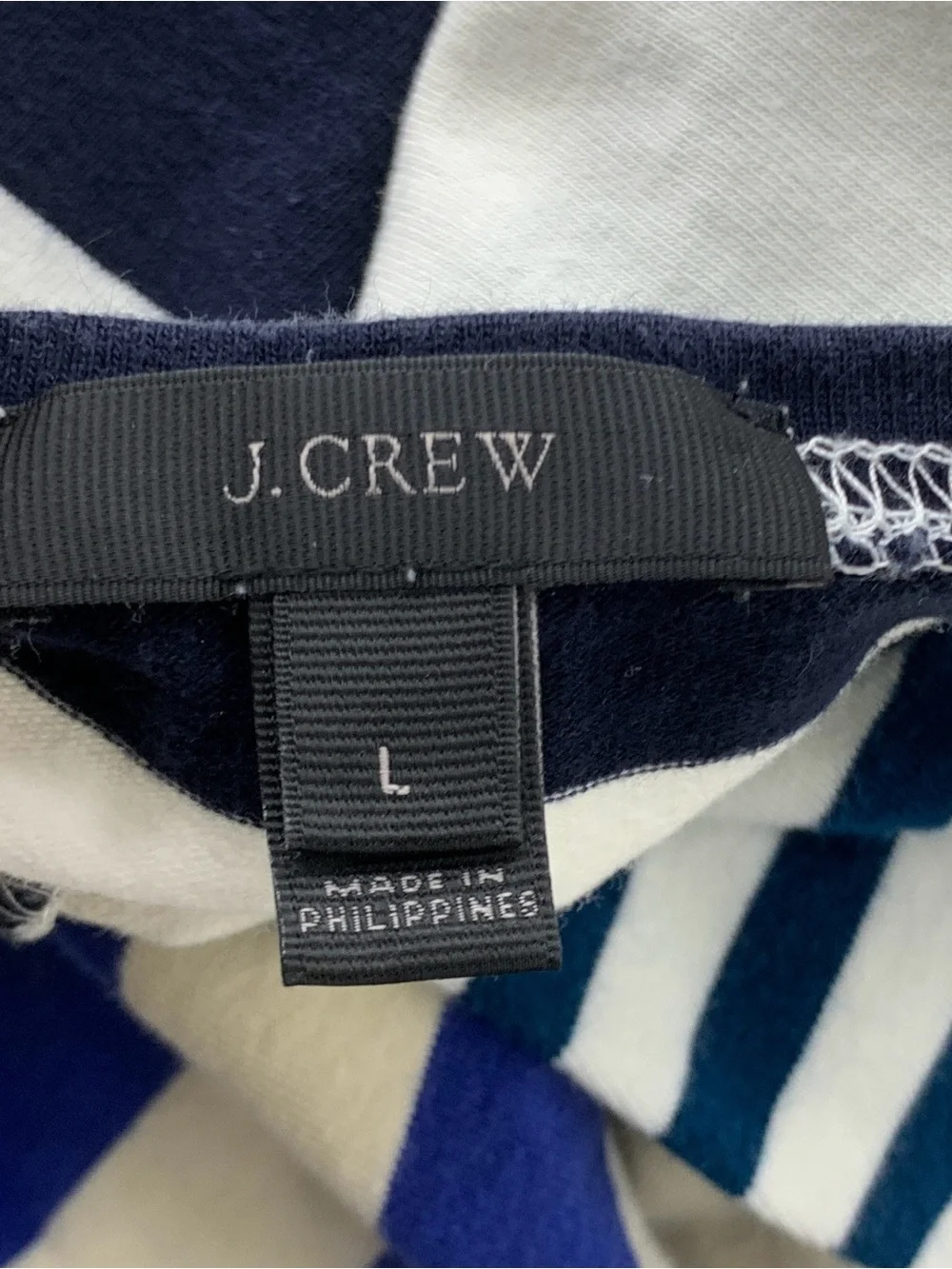 J Crew Women Size Large Shirt Blue White Striped Patchwork 3/4 Sleeve Top Cotton